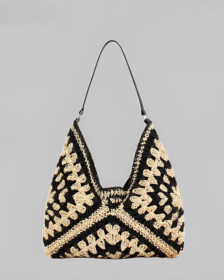 Ofelia | Vintage Gehaakte Macramé Schoudertas Stro
