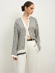 Loran | Elegante Satijnen Gestreepte Blouse