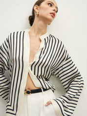 Loran | Elegante Satijnen Gestreepte Blouse