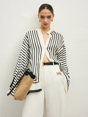 Loran | Elegante Satijnen Gestreepte Blouse