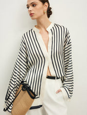 Loran | Elegante Satijnen Gestreepte Blouse