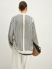 Loran | Elegante Satijnen Gestreepte Blouse