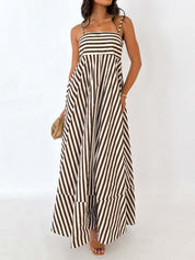 Esha | Gestreepte Plissé Maxi Jurk – Zomerse Cami Stijl