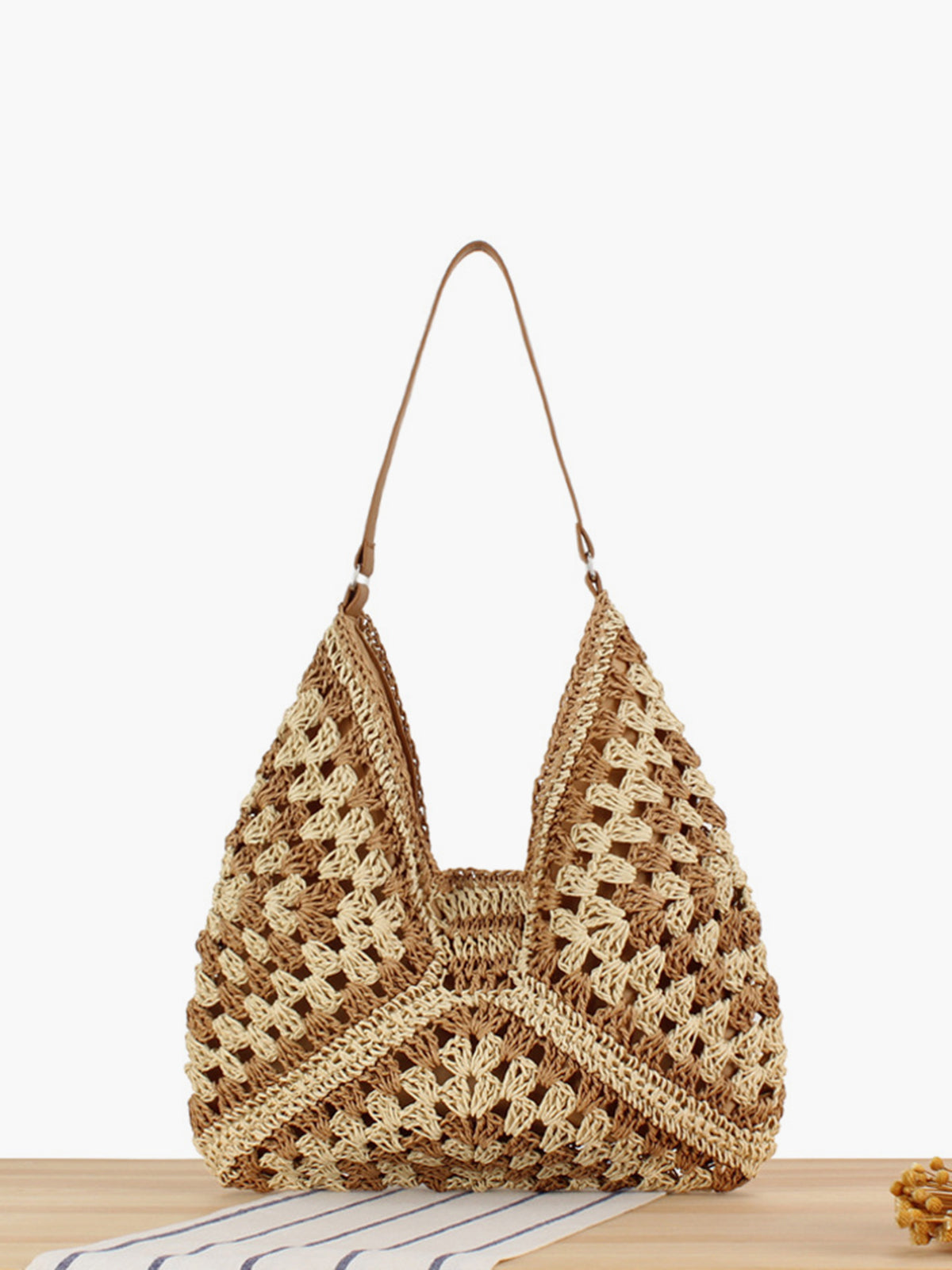 Ofelia | Vintage Gehaakte Macramé Schoudertas Stro
