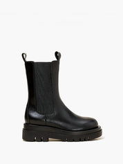 Alyana | Stoere Zwarte Leren Look Platform Chelsea Boots