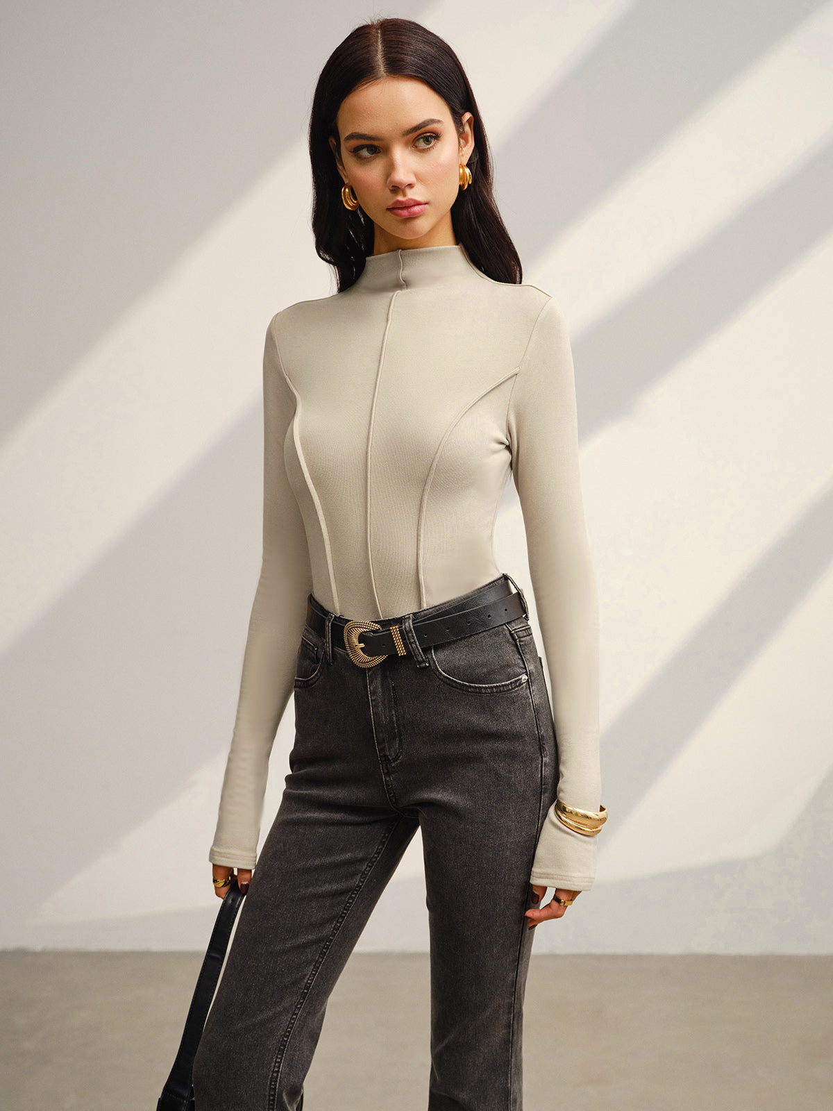 Carmen | Warme Jersey Top met Opstaande Kraag – Stretch Fit
