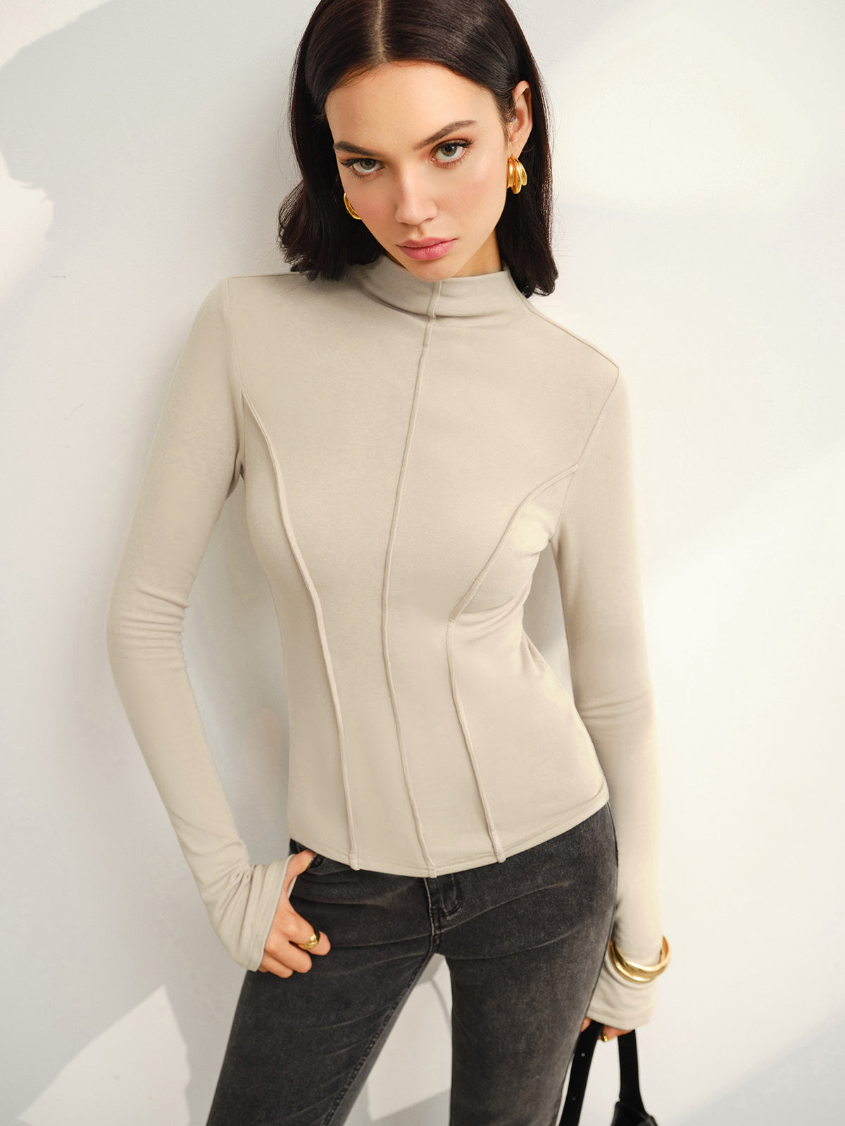 Carmen | Warme Jersey Top met Opstaande Kraag – Stretch Fit