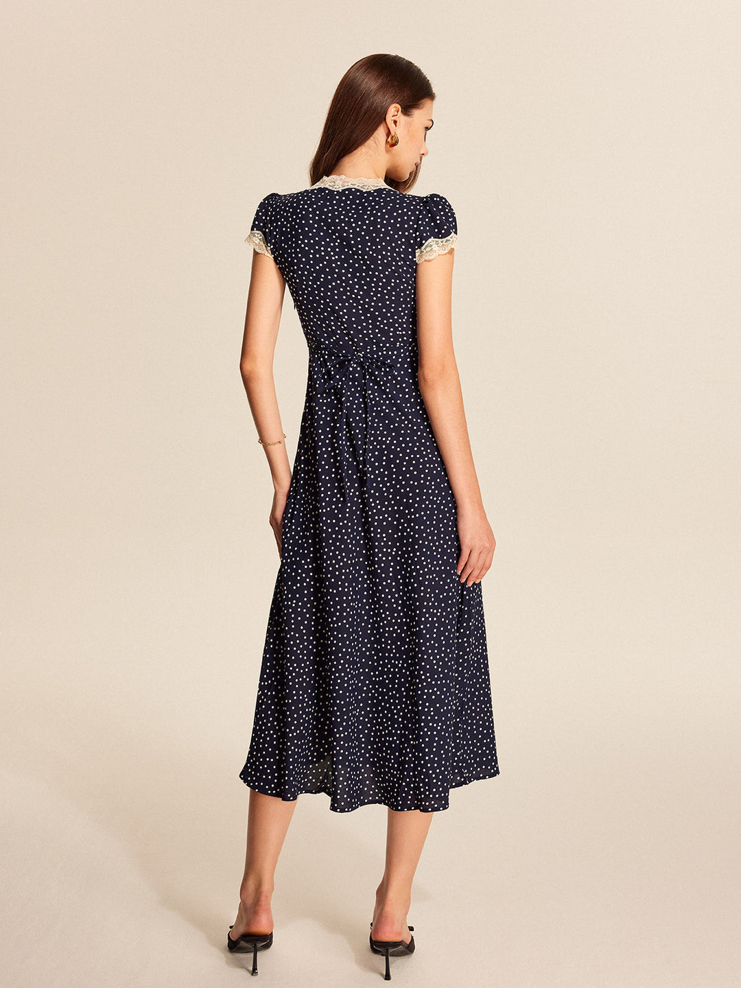 Simone | Dames jurk polkadot midi ruches V-hals