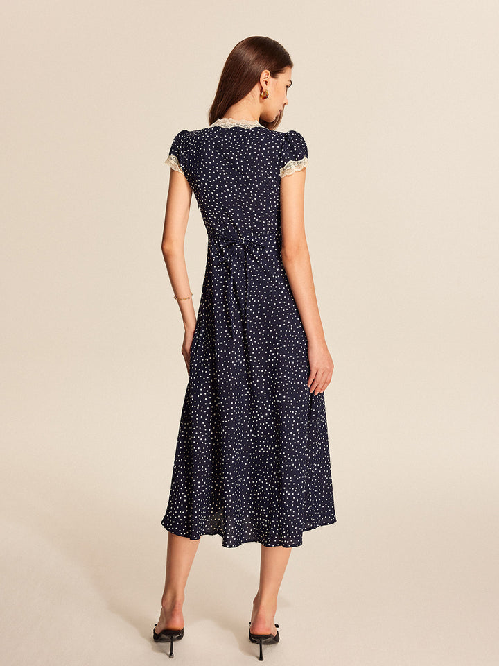 Simone | Dames jurk polkadot midi ruches V-hals