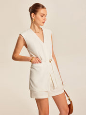 Erlene | Dames Mouwloos V-Hals Vest met Ceintuur – Lang Model en Comfortabel