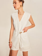 Erlene | Dames Mouwloos V-Hals Vest met Ceintuur – Lang Model en Comfortabel