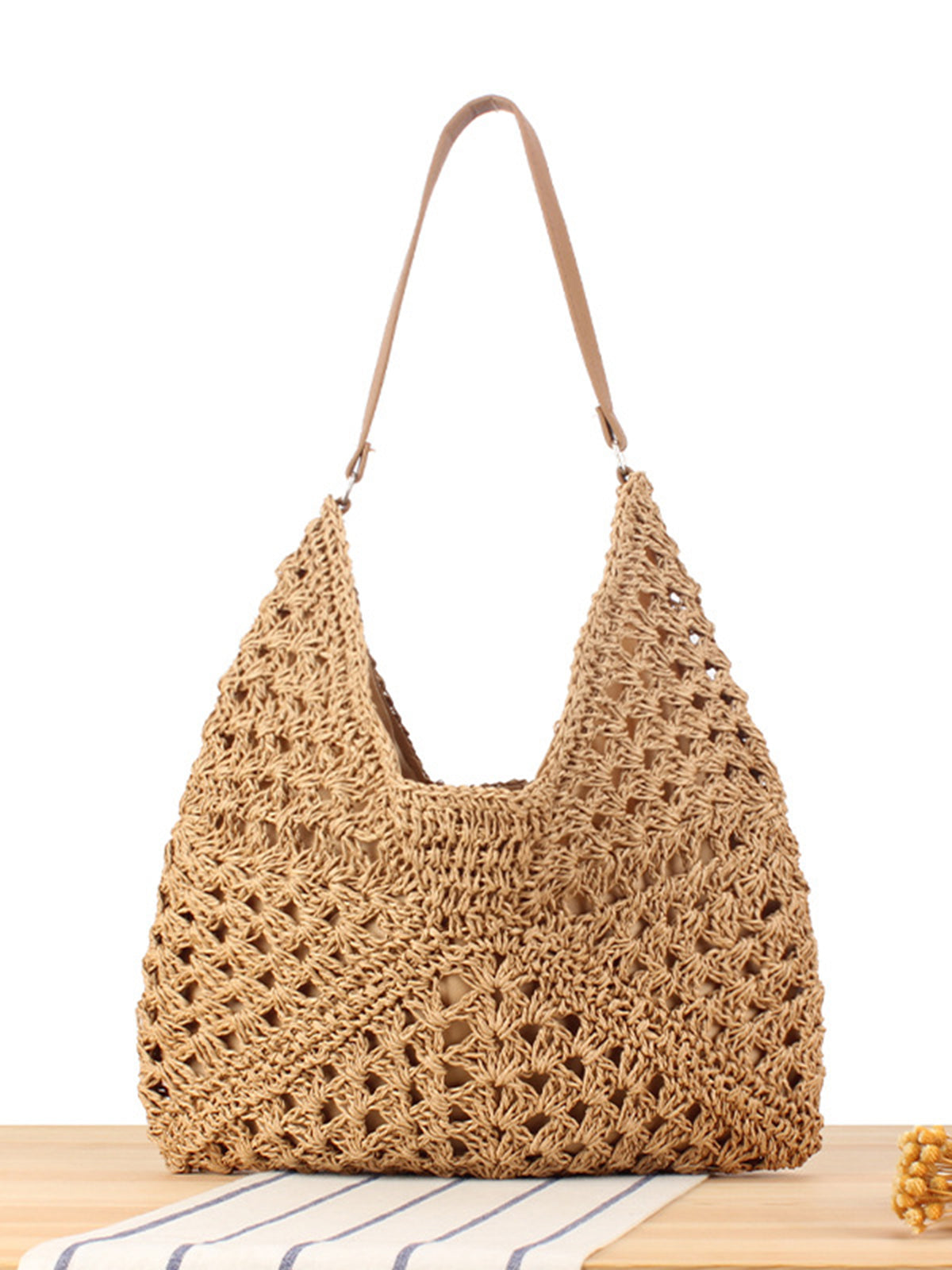 Ofelia | Vintage Gehaakte Macramé Schoudertas Stro