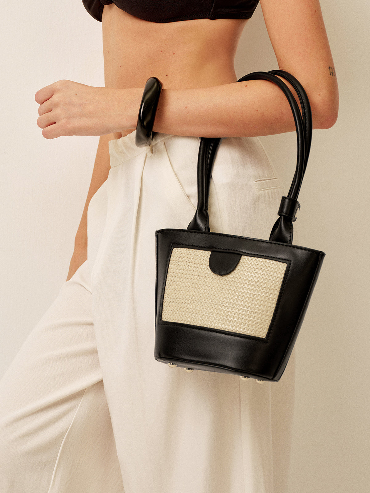 Christine | Tote Bag Dames – Rieten Handtas met Vegan Leer