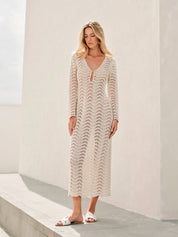 Alya | Strandmode Cover Up - Witte Doorschijnende Maxi Jurk