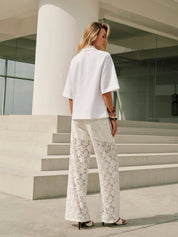 Dita | Broek van Kant Stof voor Dames – Mid Waist met Koordsluiting