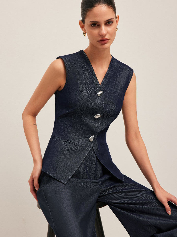 Sloan | Dames gilet V-hals knoopsluiting peplum