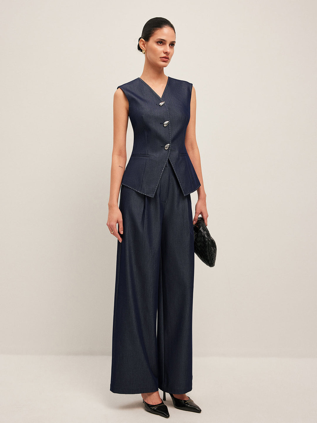 Sloan | Dames gilet V-hals knoopsluiting peplum
