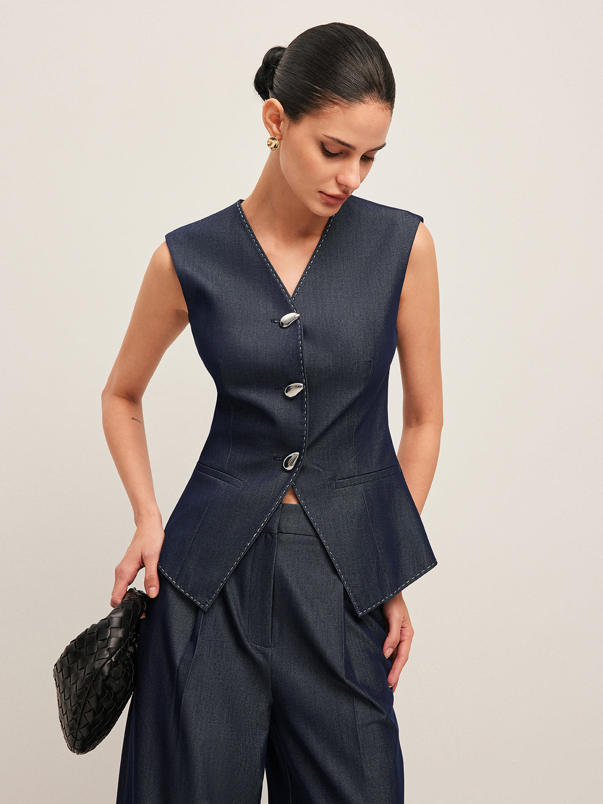 Jimena | Stijlvol Dames Gilet met Contrast Stiksel - Elegant Peplum Design