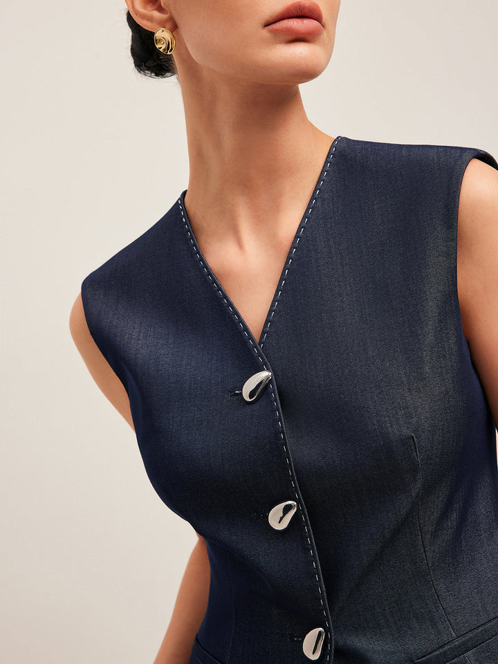 Sloan | Dames gilet V-hals knoopsluiting peplum