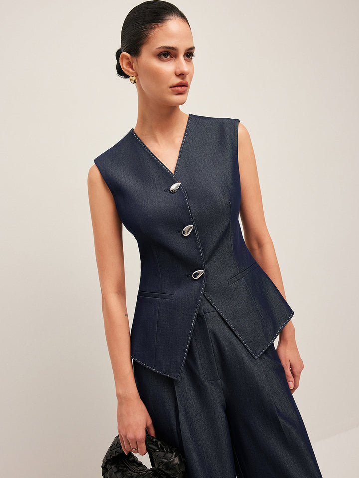 Sloan | Dames gilet V-hals knoopsluiting peplum