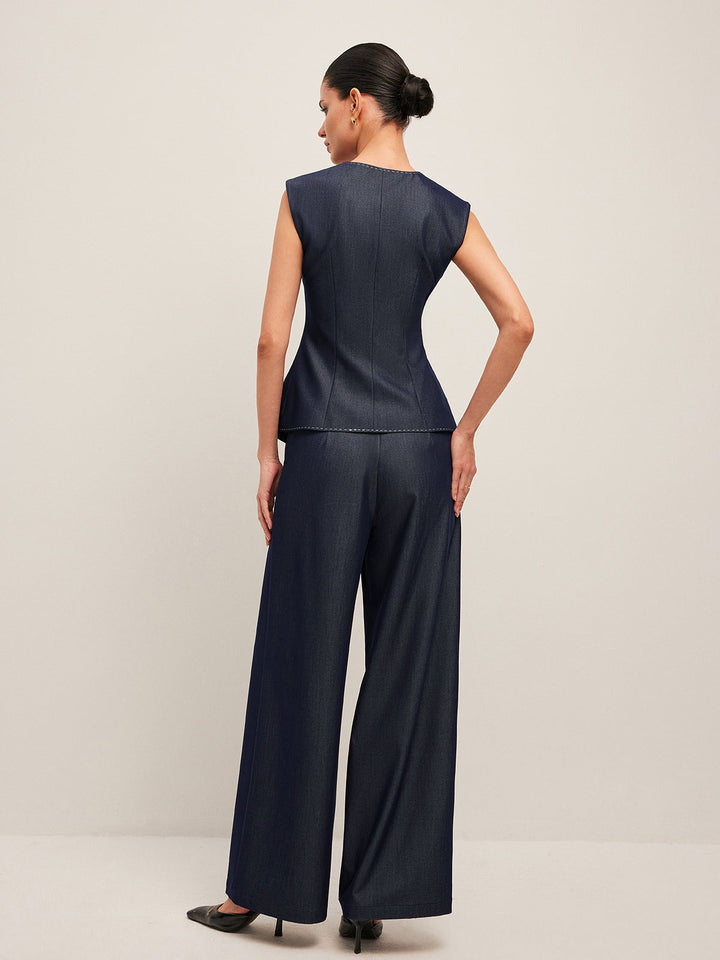 Sloan | Dames gilet V-hals knoopsluiting peplum