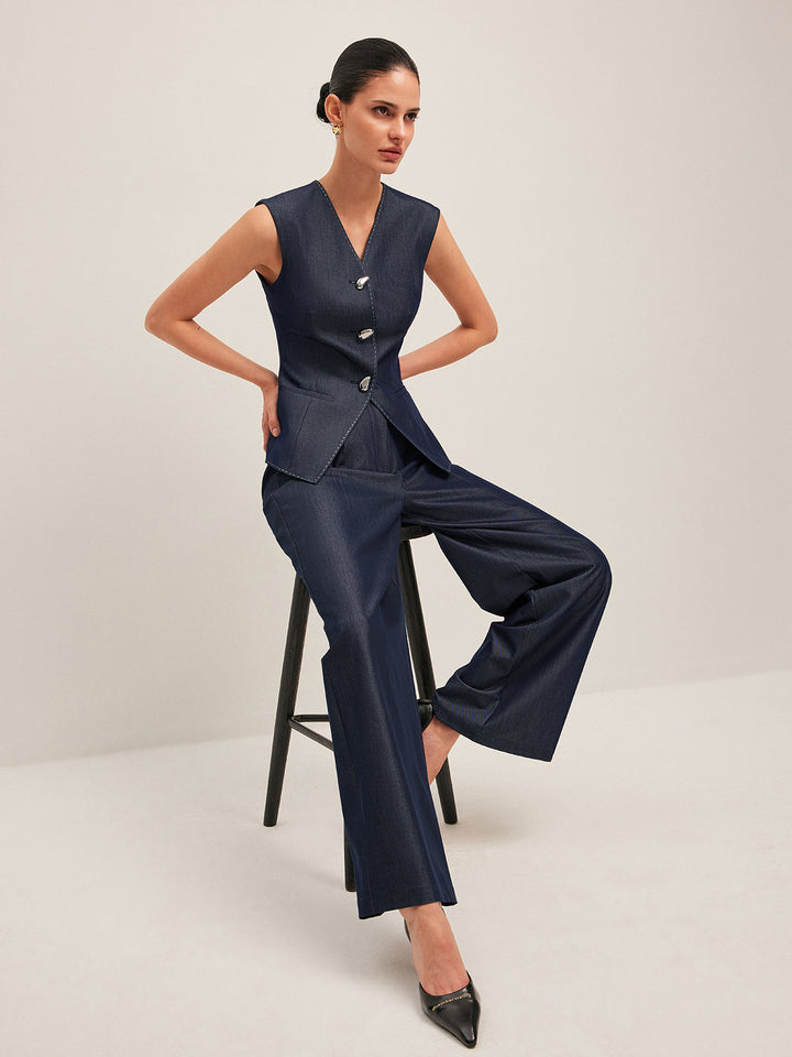 Sloan | Dames gilet V-hals knoopsluiting peplum