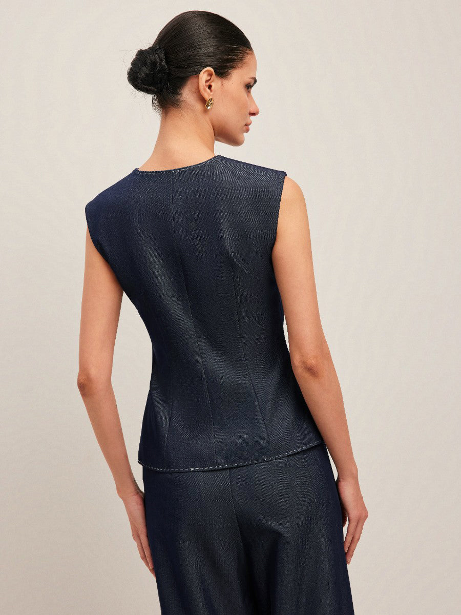 Sloan | Dames gilet V-hals knoopsluiting peplum