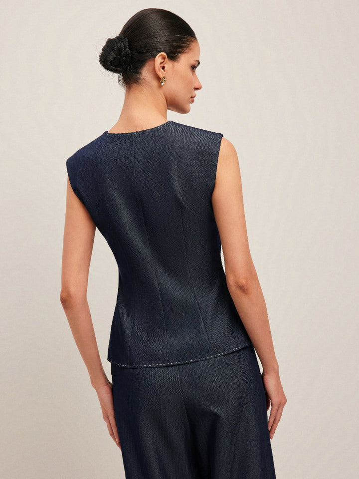 Sloan | Dames gilet V-hals knoopsluiting peplum