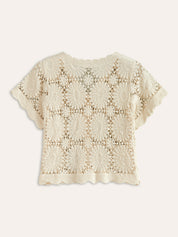 Isma | Trendy Top - Gebreid Vestje met Bloemen & Knopen – Katoenmix