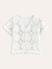 Isma | Trendy Top - Gebreid Vestje met Bloemen & Knopen – Katoenmix