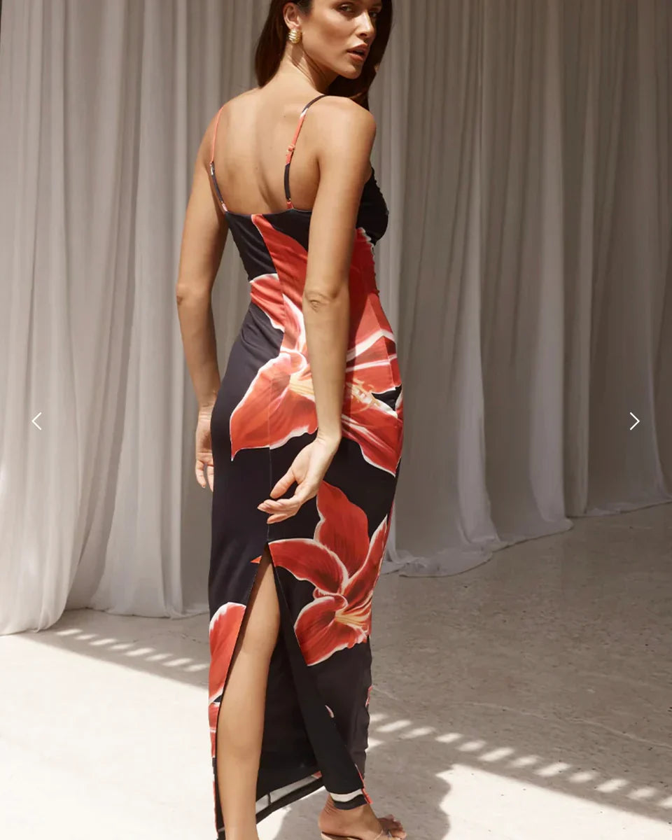 Aya | Dames jurk midi bandjes print