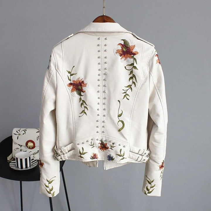 Hadley | Dames leren jas met borduursels en ritssluiting