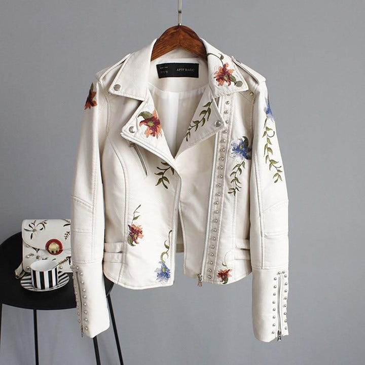 Hadley | Dames leren jas met borduursels en ritssluiting