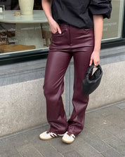 Jennie | Bordeaux Rode Pantalon Dames - Luxe PU Leder, Straight Leg