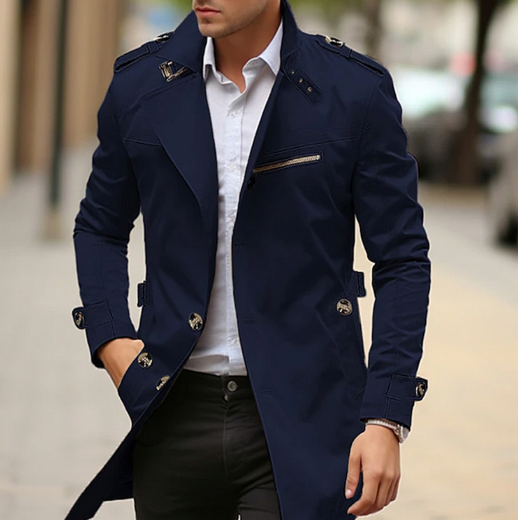 Heren Dubbelgeknoopte Lange Casual Trenchcoat