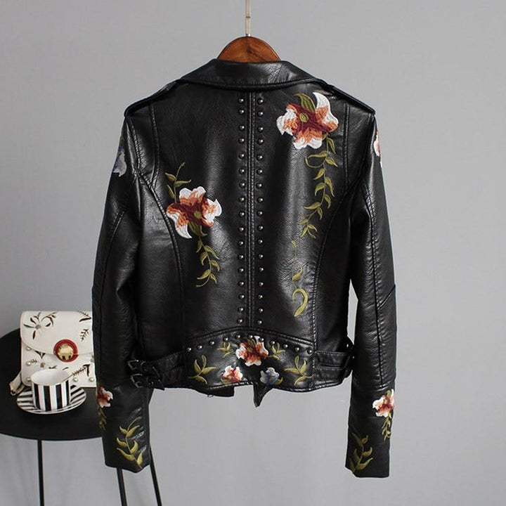 Hadley | Dames leren jas met borduursels en ritssluiting