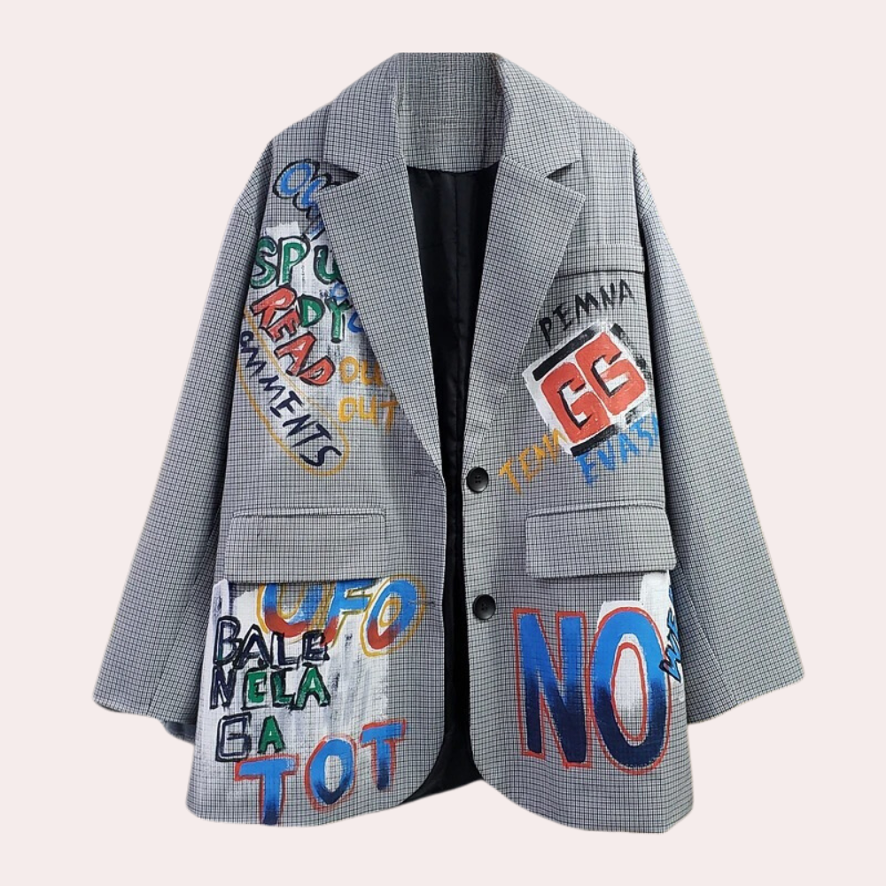 Alma | Dames blazer met graffiti print en knoopsluiting