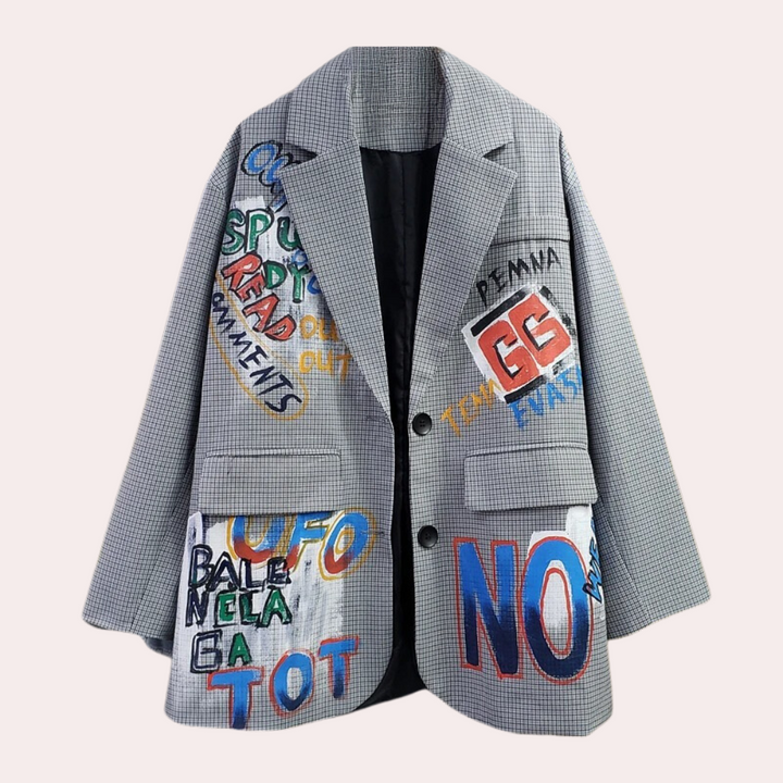Alma | Dames blazer met graffiti print en knoopsluiting