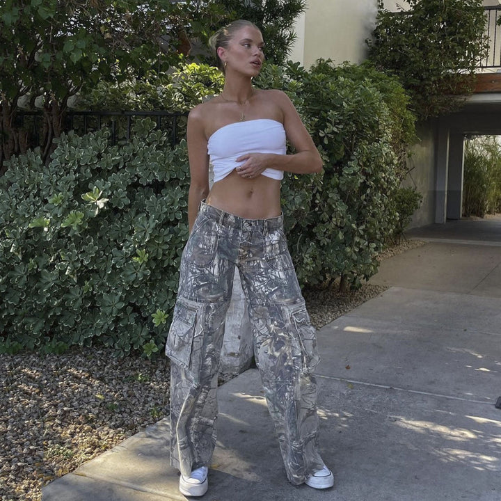 Fallon | Dames cargo broek met camouflage print