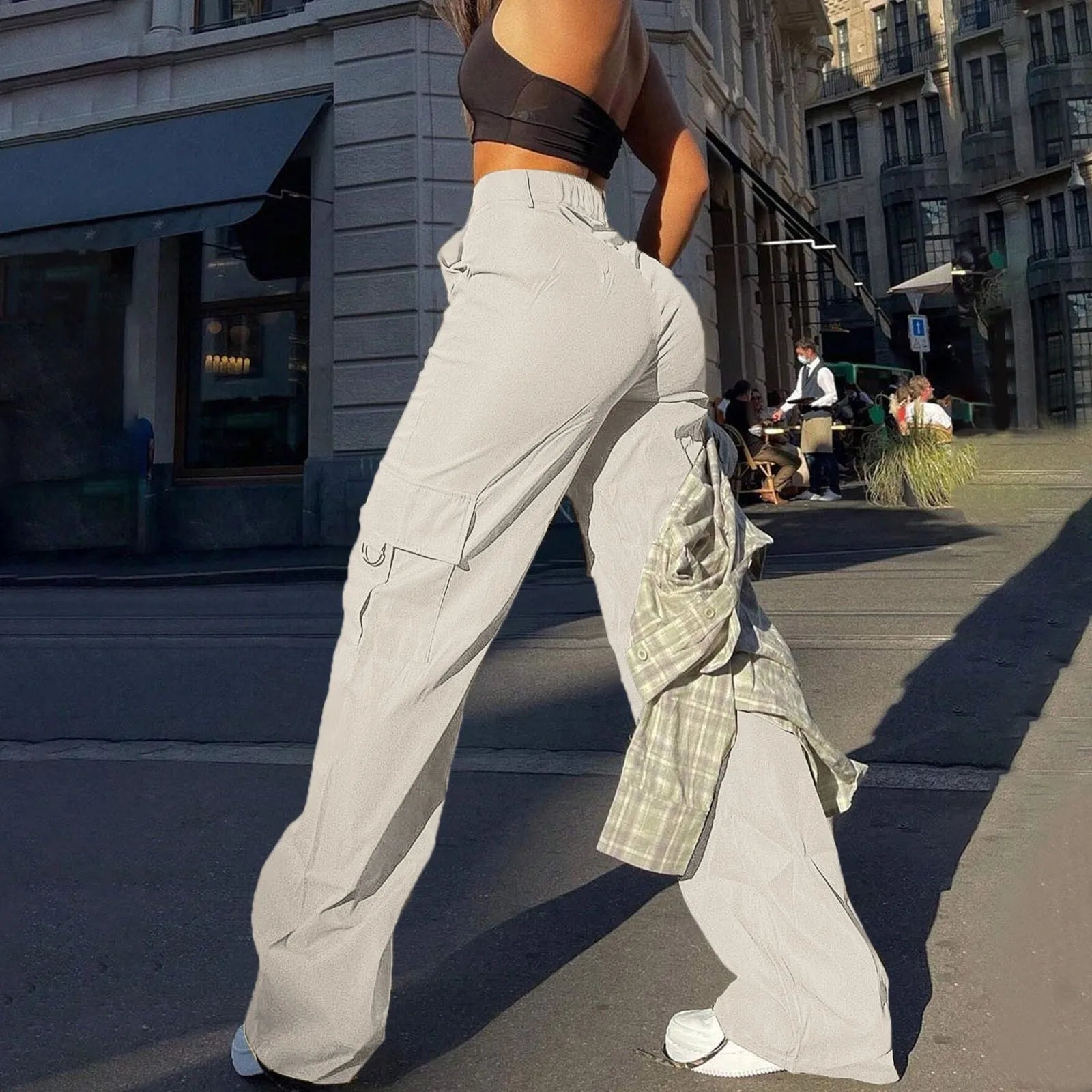 Carly | Hoge Taille Cargo Broek - Casual Comfort met Functionele Zakken