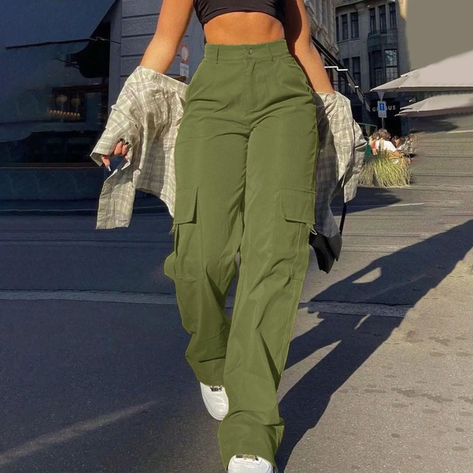 Carly | Hoge Taille Cargo Broek - Casual Comfort met Functionele Zakken