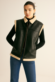 Vilita | Teddy Gevoerd Vest Dames - Faux Leren & Warm