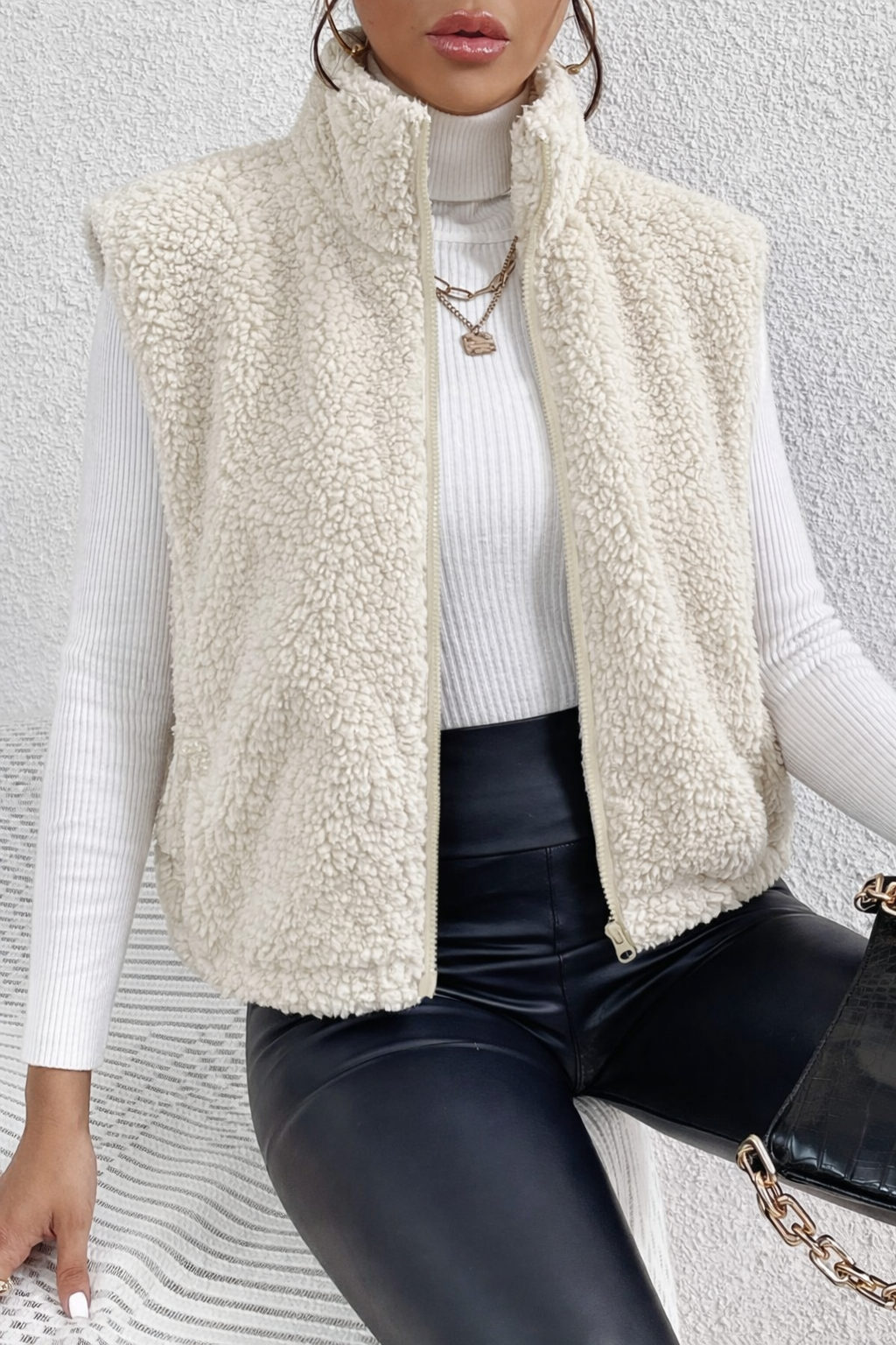 Leah | Dames teddy vest met rits en kraag