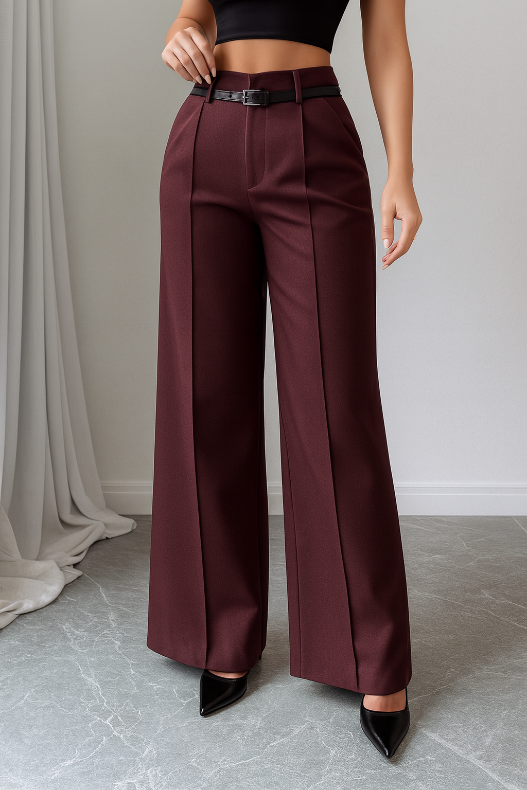 Azari | Dames Broek met Hoge Taille Rechte Pijpen