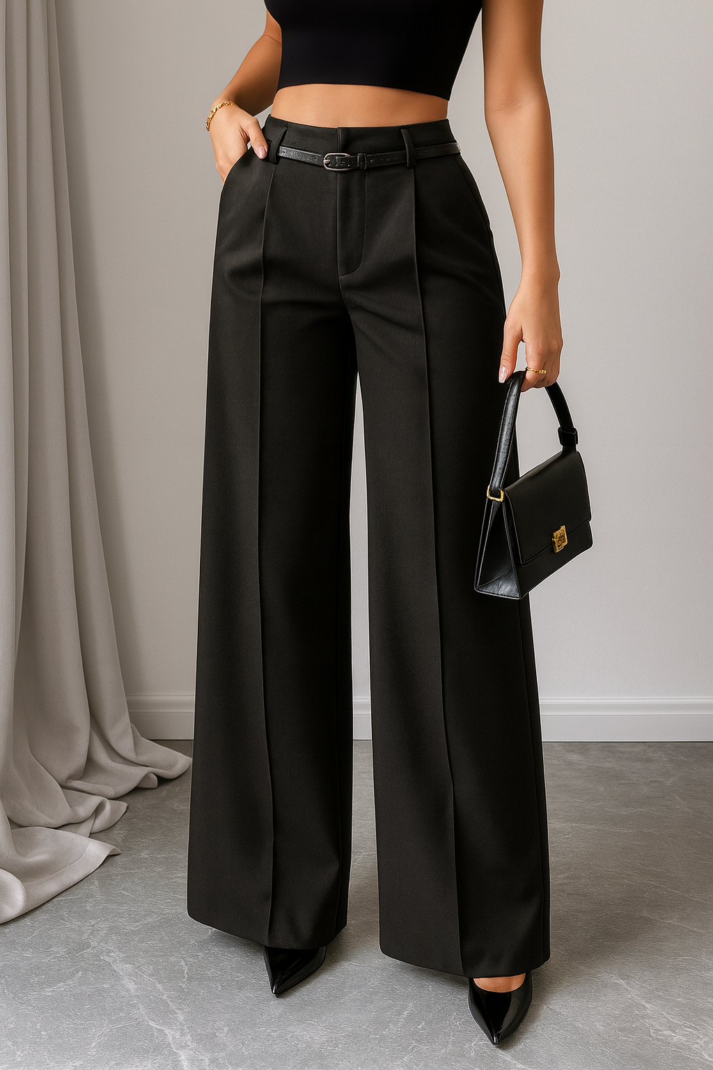 Azari | Dames Broek met Hoge Taille Rechte Pijpen