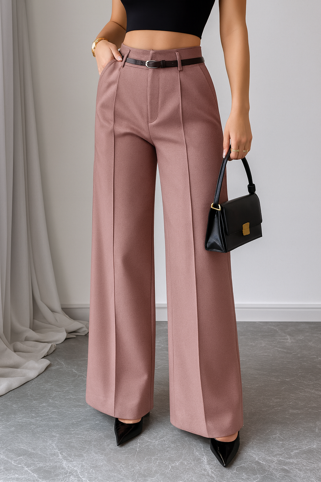 Azari | Dames Broek met Hoge Taille Rechte Pijpen
