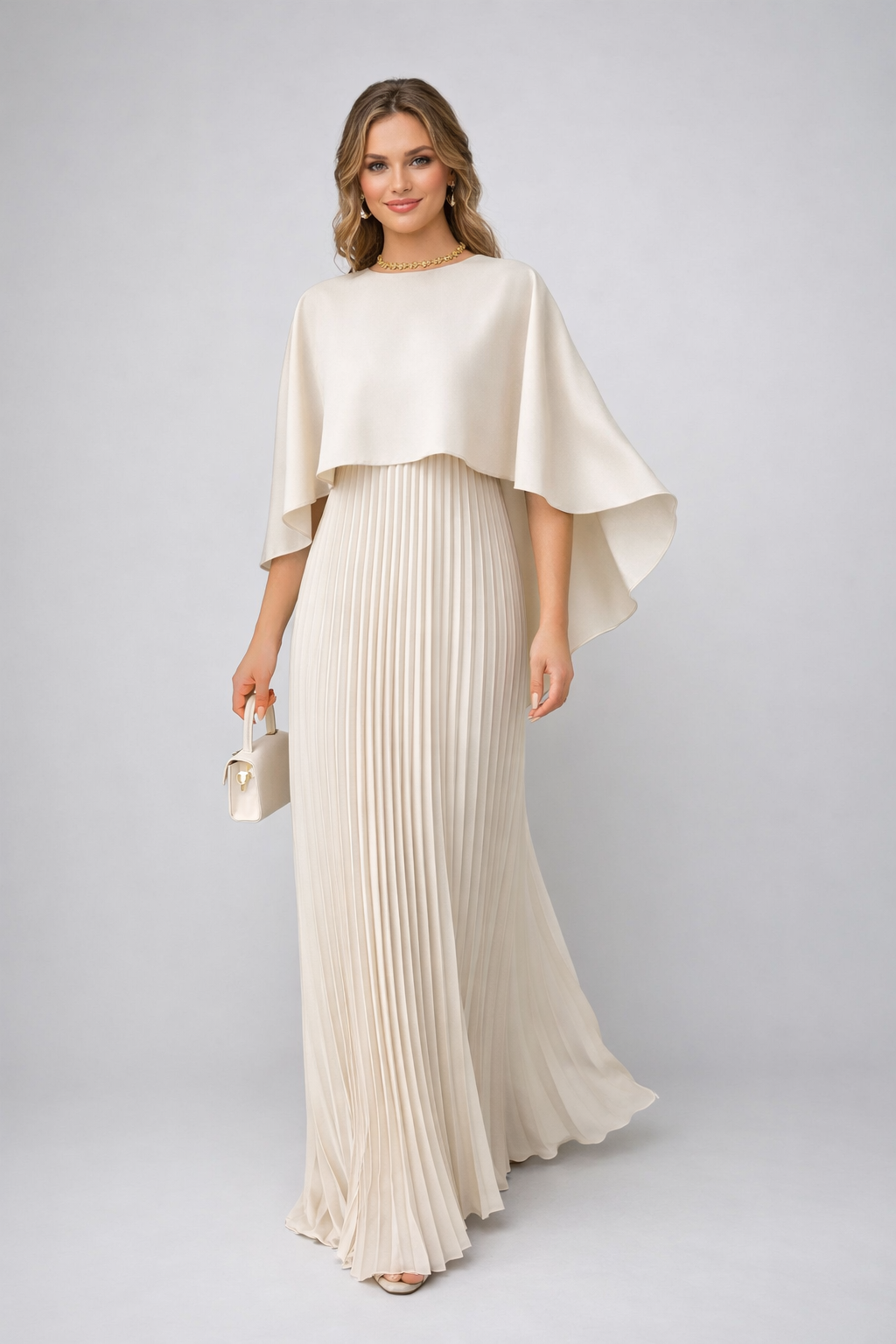 Daisy | Plissé Chiffon Maxi Jurk – Hoge Hals & Losse Pasvorm