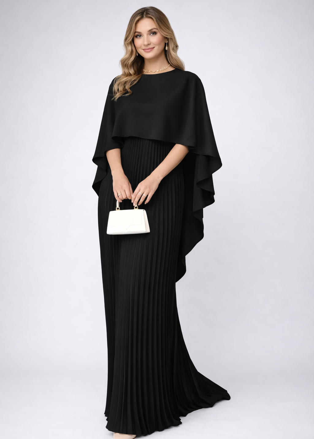 Daisy | Plissé Chiffon Maxi Jurk – Hoge Hals & Losse Pasvorm