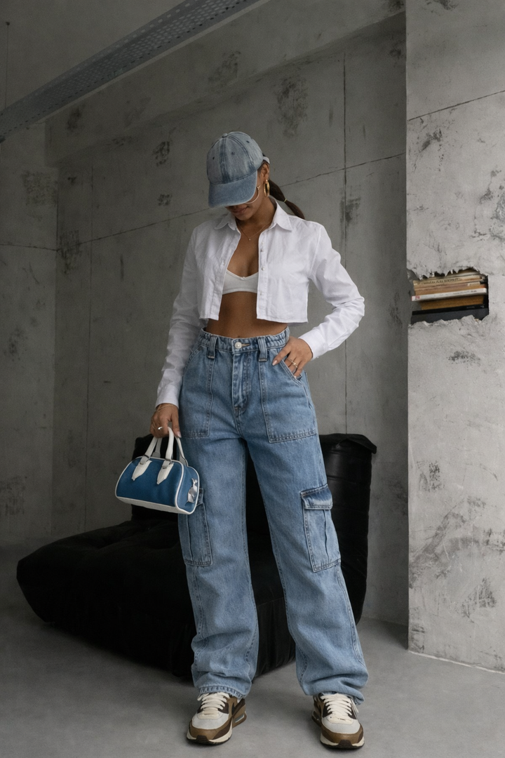 Janiyah | Dames cargo jeans met zakken – straight fit en low waist