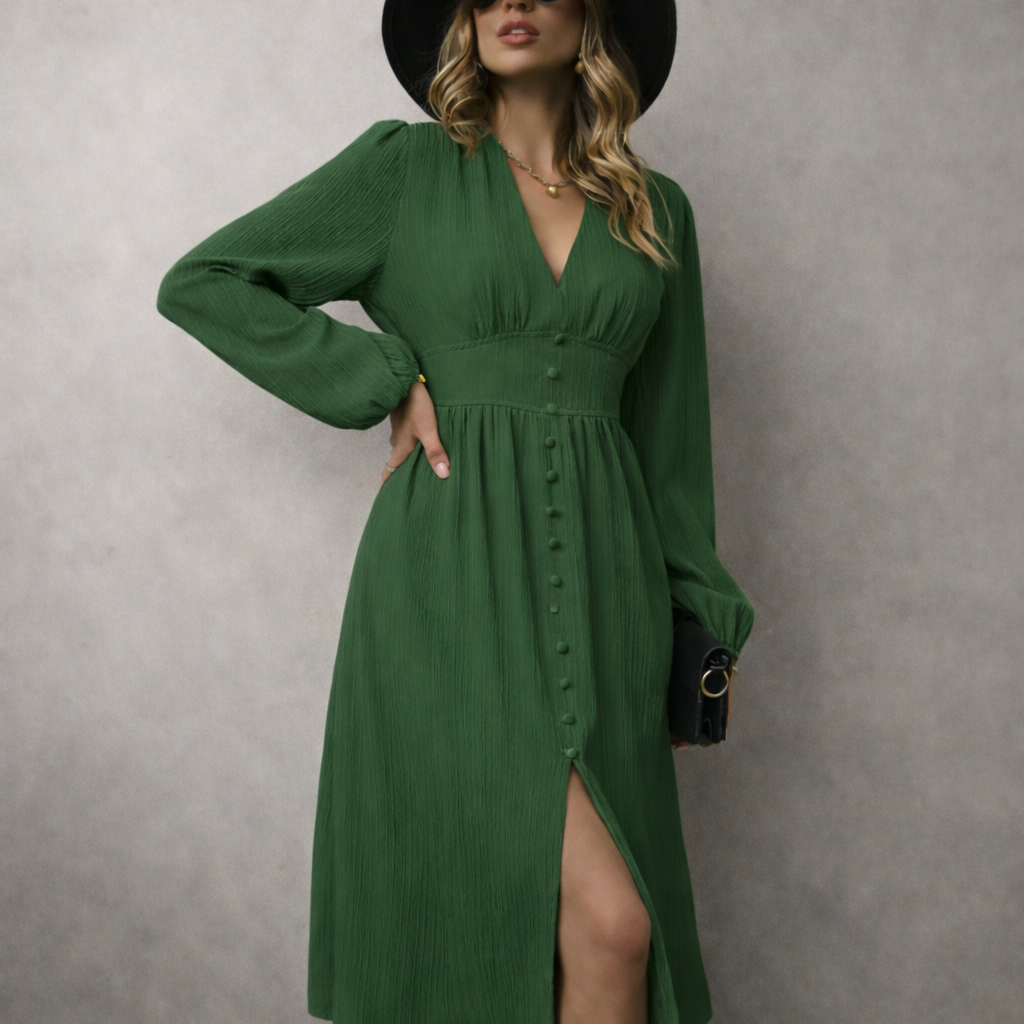Odette | Dames maxi jurk met knoopsluiting split